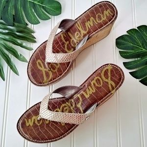 Sam Edleman Romy Gold Snakeskin Cork Wedge